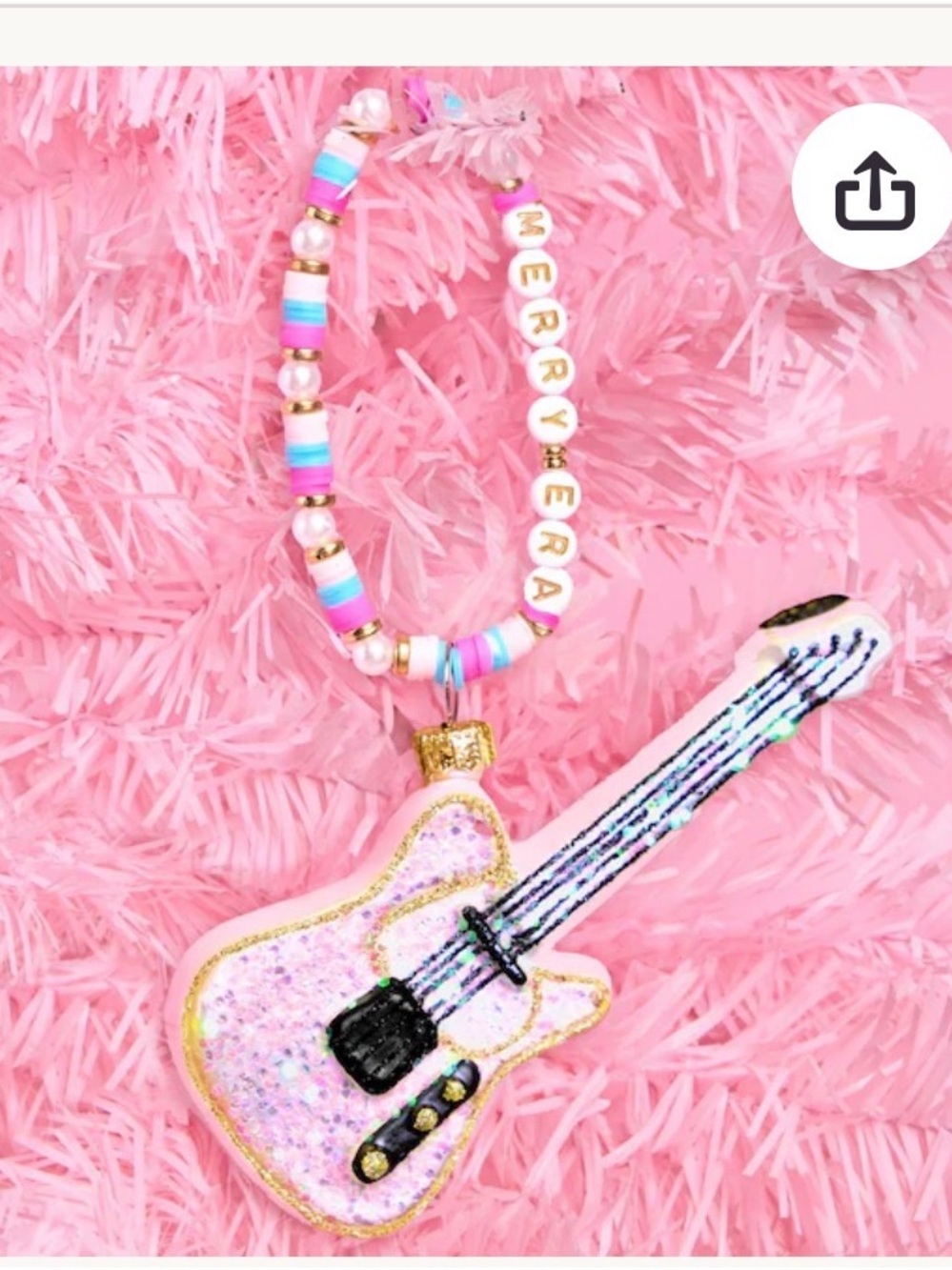 xo, Fetti Merry Era Beaded Guitar Ornament - 1 pc | Pink Glitter Christmas
